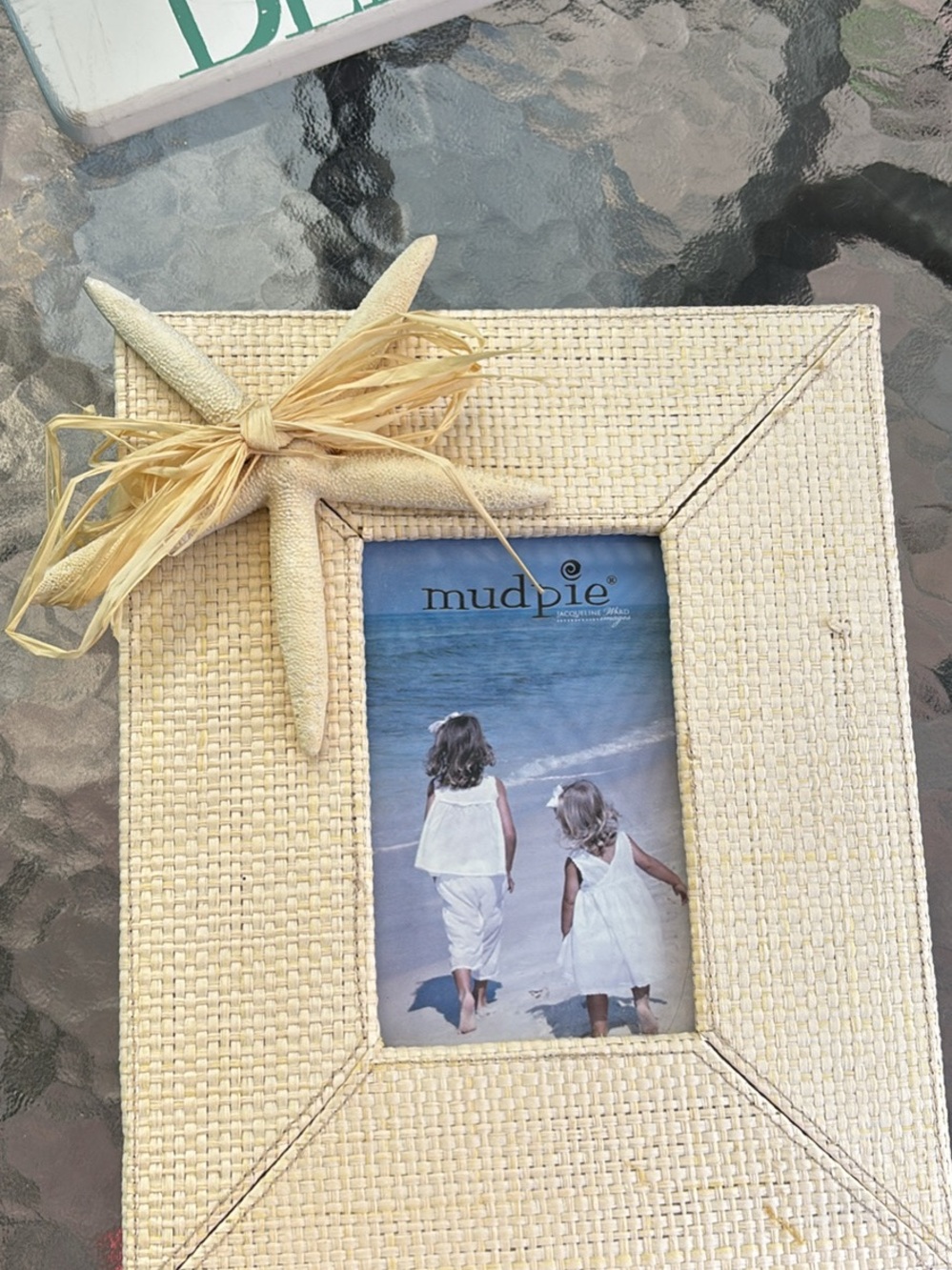 Mud Pie Cream Coastal Starfish Photo Frame with Raffia Bow